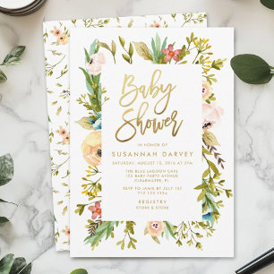 Wildflower Waterverf GOLD Kalligrafie Baby shower Kaart