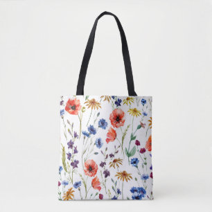 Wildflower Waterverf Poppy Kamille Achtergrond Draagtas