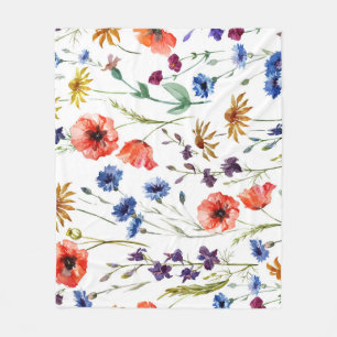 Wildflower Waterverf Poppy Kamille Achtergrond Fleece Deken