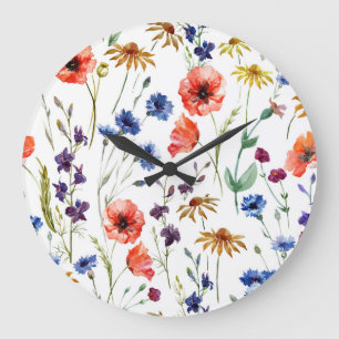 Wildflower Waterverf Poppy Kamille Achtergrond Grote Klok
