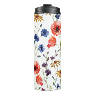 Wildflower Waterverf Poppy Kamille Achtergrond Thermosbeker