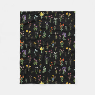 Wildflower Waterverf Zwart Botanisch Bloemen Fleece Deken