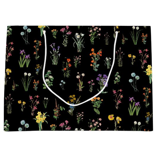 Wildflower Waterverf Zwart Botanisch Bloemen Groot Cadeauzakje (Voorkant)