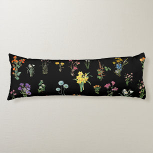 Wildflower Waterverf Zwart Botanisch Bloemen Lichaamskussen