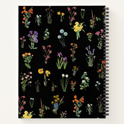 Wildflower Waterverf Zwart Botanisch Bloemen Notitieboek (Achterkant)