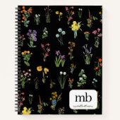 Wildflower Waterverf Zwart Botanisch Bloemen Notitieboek (Voorkant)