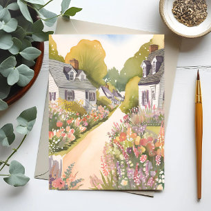 Wildflower Way Kuststad waterverf Briefkaart