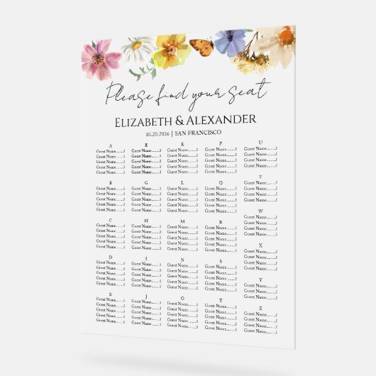 Wildflower Wedding Acryl Zitting Grafiek Acryl Bord (Hoek)