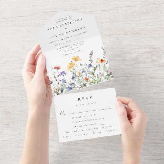 Wildflower Wedding All In One Uitnodiging (Afscheurbaar)