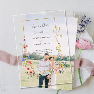 Wildflower Wedding Bewaar de datum Acryl Uitnodigingen