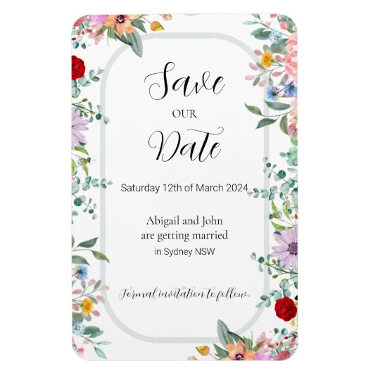 Wildflower Wedding Bewaar de datum Magneet (Verticaal)