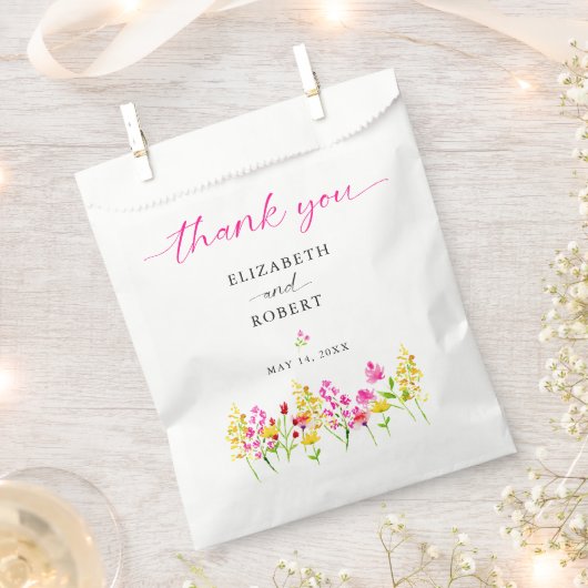 Wildflower Wedding Floral Script Elegant Spring Bedankzakje (Geknipt)