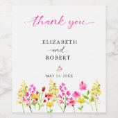 Wildflower Wedding Floral Script Elegant Spring Wijn Etiket (Enkel label)