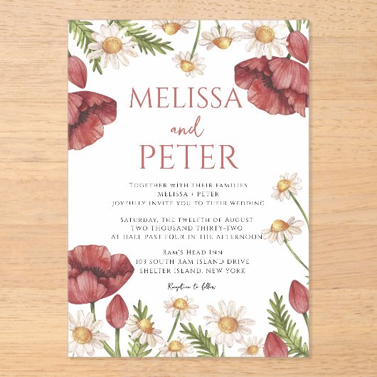 Wildflower Wedding Invitation Acryl Uitnodigingen (Voorkant)