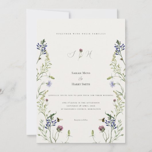 Wildflower Wedding Invitation Watercolor Floral (Devant)