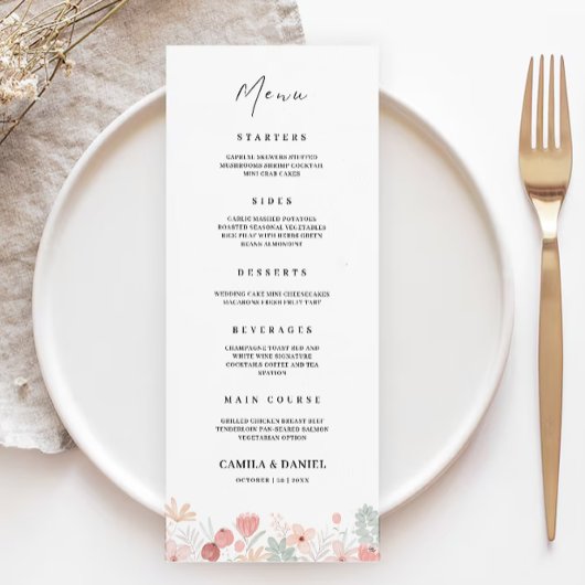 Wildflower Wedding Menu Kaarten Sjabloon
