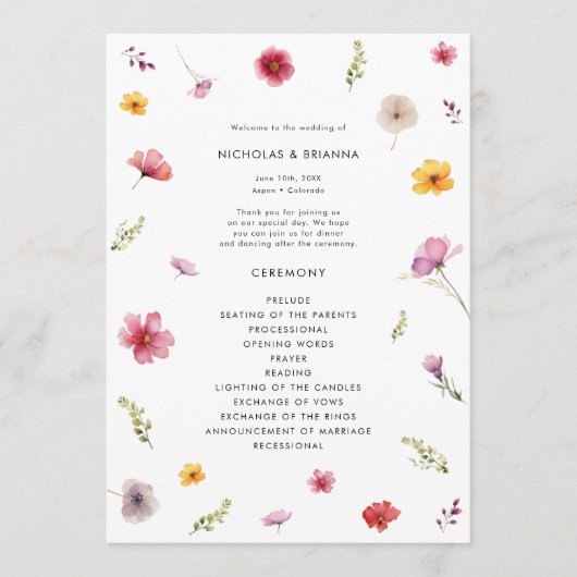 Wildflower Wedding Programma (Voorkant)