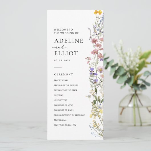Wildflower Wedding Programma Bloemenbruiloft (Staand voorkant)
