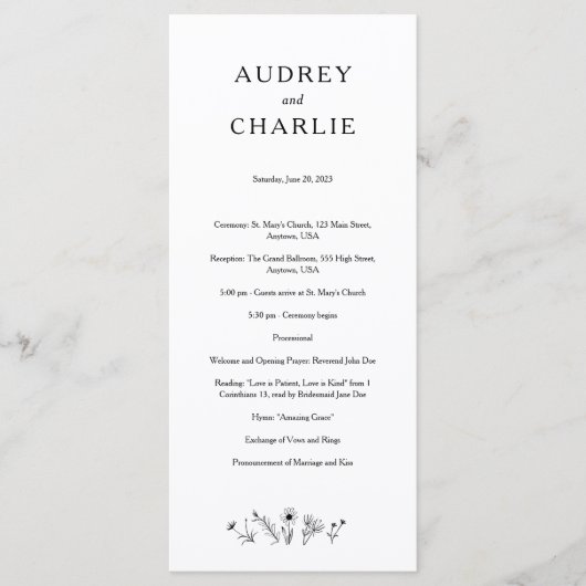 Wildflower Wedding Programme Programma (Voorkant)