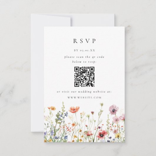 Wildflower Wedding QR Code RSVP Card (Devant)