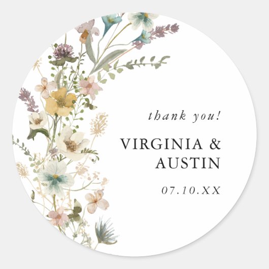 Wildflower Wedding Ronde Sticker (Voorkant)