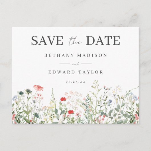 Wildflower Wedding Save the Date Briefkaart (Voorkant)
