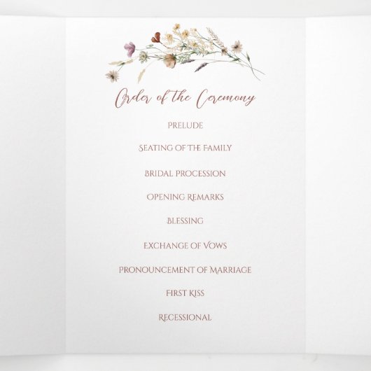 Wildflower Wedding Trifold Letter Fold Programma (Binnenkant midden)