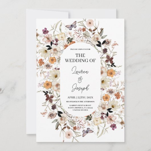 Wildflower Wedding-uitnodiging Kaart (Voorkant)