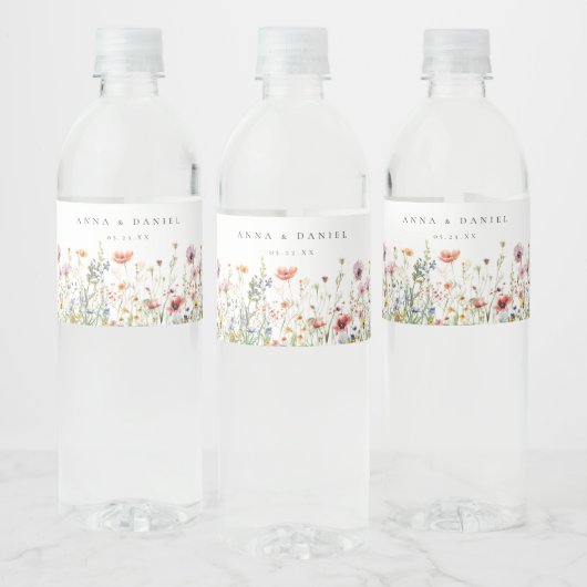 Wildflower Wedding Waterfles Etiket (Flessen)