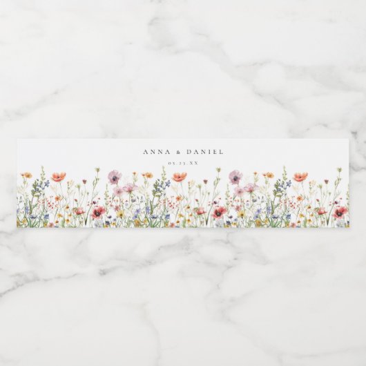 Wildflower Wedding Waterfles Etiket (Enkel label)