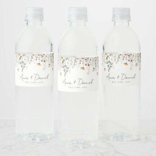 Wildflower Wedding Waterfles Etiket (Flessen)