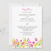 Wildflower Wedding Waterverf Elegant Script Kaart (Voorkant)