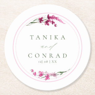 Wildflower Wedding Waterverf Names Fuchsia ID954 Ronde Kartonnen Onderzetter