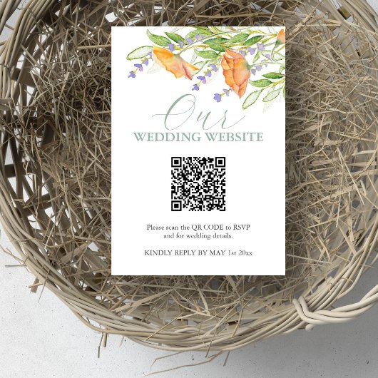 Wildflower Wedding Website RSVP-kaart met QR-code Kaart