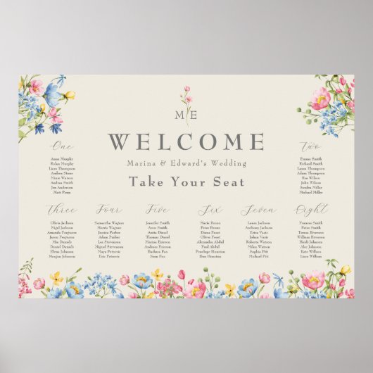 Wildflower Wedding Welcome Seating Chart Poster (Devant)