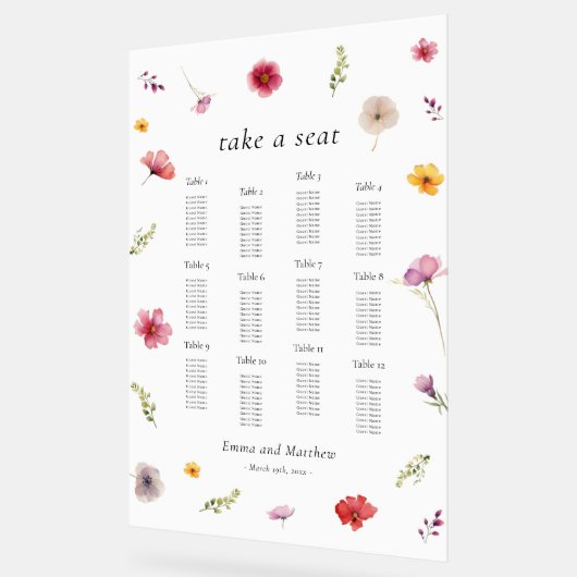 Wildflower Wedding Zitting Grafiek Acryl Teken Acryl Bord (Hoek)