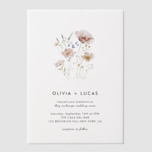 Wildflower Whispers Vellum Huwelijksuitnodiging Vellum Uitnodigingen (Voorkant)