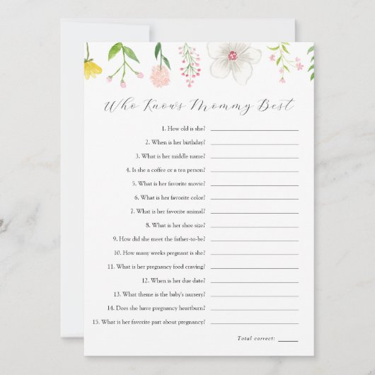Wildflower Wie kent mama Beste Spel Kaart (Voorkant)
