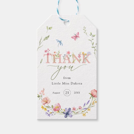 Wildflower Wild & Onederful 1e Verjaardag Bedankt Cadeaulabel (Voorkant)