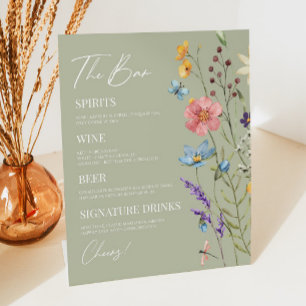 Wildflower Wilde Bloem Bloemen Bruiloft Bar Reclamebord Met Voetstuk