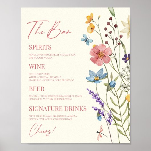 Wildflower Wilde Bloem Bloemen Bruiloft Bar Teken Poster (Voorkant)