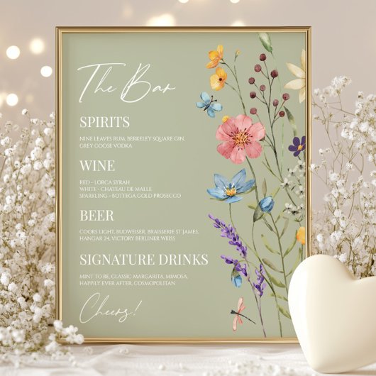 Wildflower Wilde Bloem Bloemen Bruiloft Bar Teken Poster