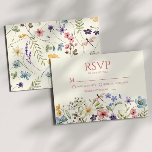 Wildflower Wilde Bloem Bloemen Bruiloft RSVP Kaart