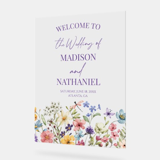 Wildflower Wilde Bloem Bloemen Bruiloft Welkomstbo Acryl Bord (Hoek)