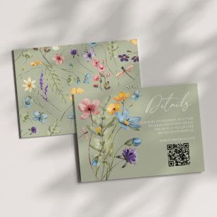 Wildflower Wilde Bloem QR Code Bruiloft Details Informatiekaartje