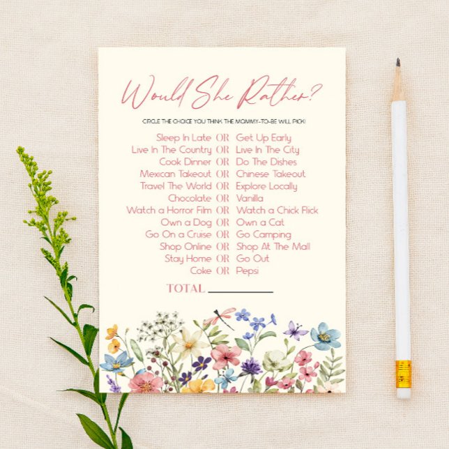 Wildflower Would She Rather Baby Shower Spel (Creator heeft geüpload)
