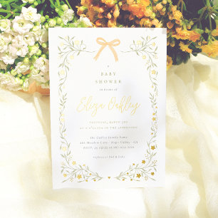 Wildflower & Yellow Bow Elegant Garden Baby shower Folie Uitnodiging