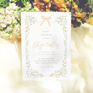 Wildflower & Yellow Bow Elegant Garden Baby shower Kaart