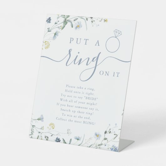 Wildflower 'zet een ring erop' bruidsshowerspel reclamebord met voetstuk (Voorkant)