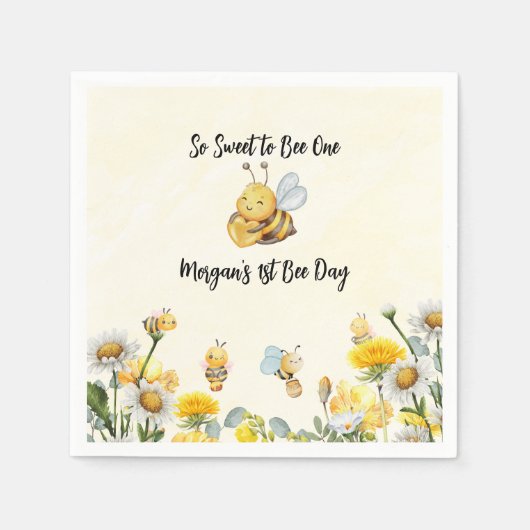 Wildflower Zo zoete bij Een 1e Bijendag Verjaardag Servet (Voorkant)